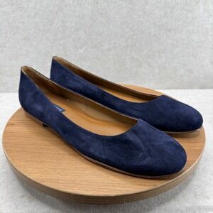 Margaux Ballet Flats 41.5 Navy Blue Suede Classic Minimalist Slip On Handmade